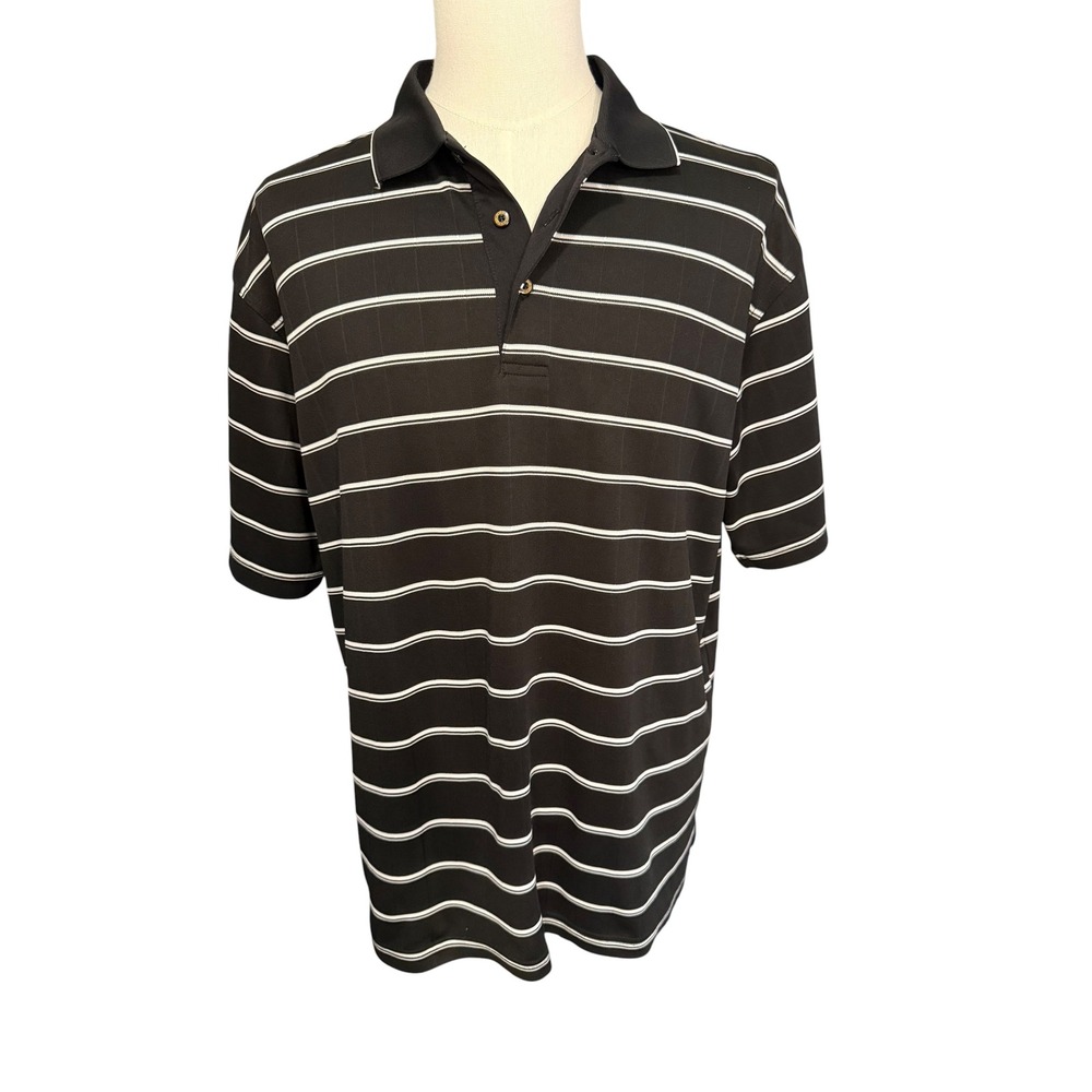 Grand Slam Golf Mens XL Polo Shirt Black White Striped Short Sleeve Textured